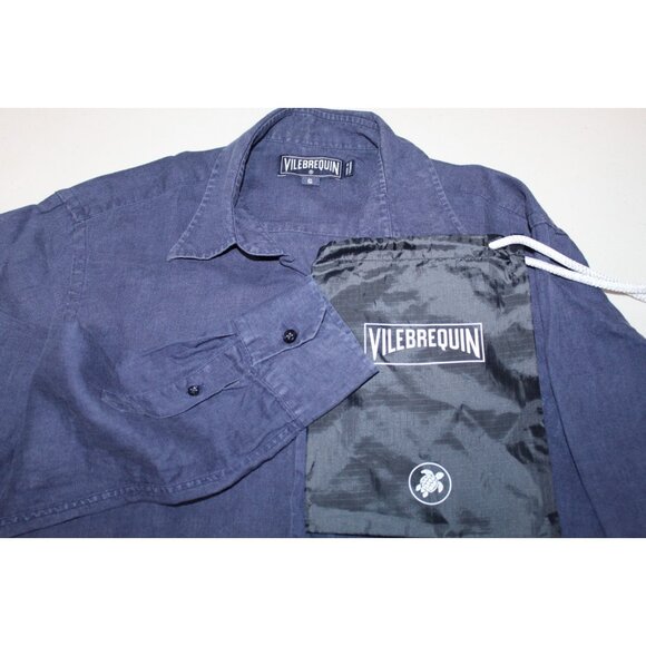 Vilebrequin Mens S Caroubis Navy Linen Long Sleeve Button Front Shirt St. Tropez - Picture 2 of 7
